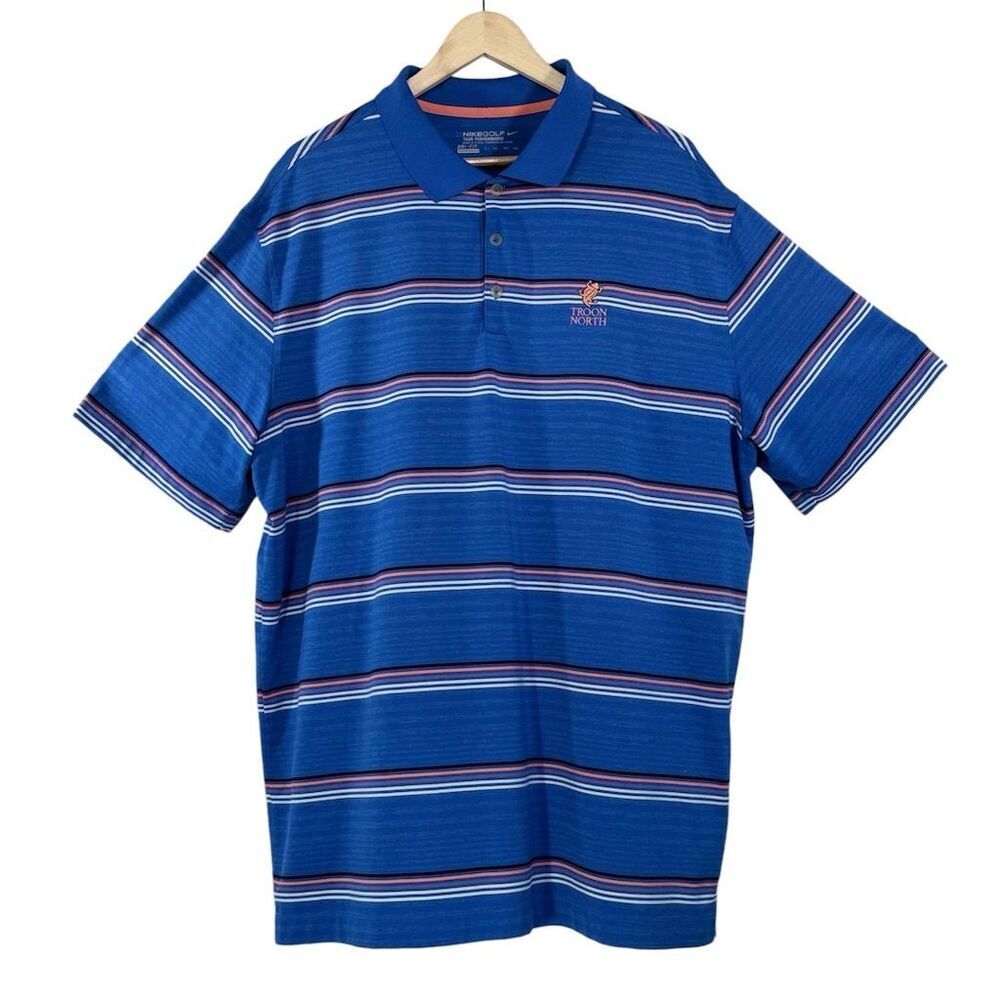 Nike Men's XXL Blue Stripes Golf Polo Shirt Dri-Fit Short Sleeve Casual
